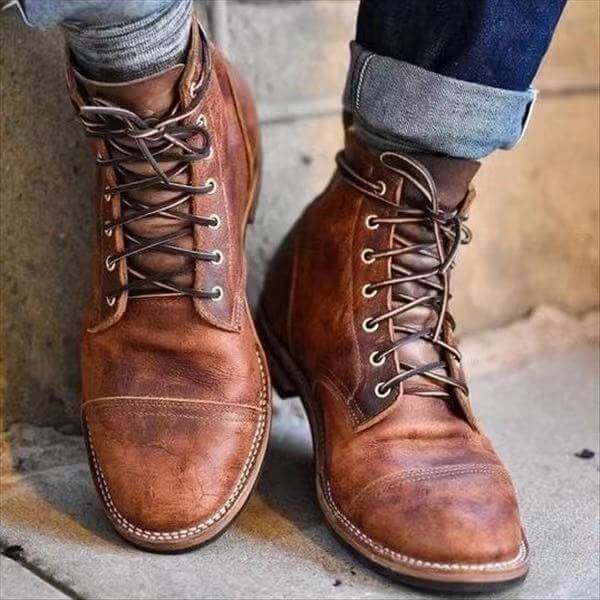 Men's Leather Lace-Up Versatile Boot - Durable, Stylish, Comfortable