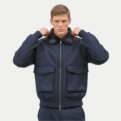 Men's blue bomber jacket, warm and winter-resistant