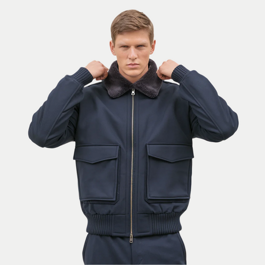 Men's blue bomber jacket, warm and winter-resistant