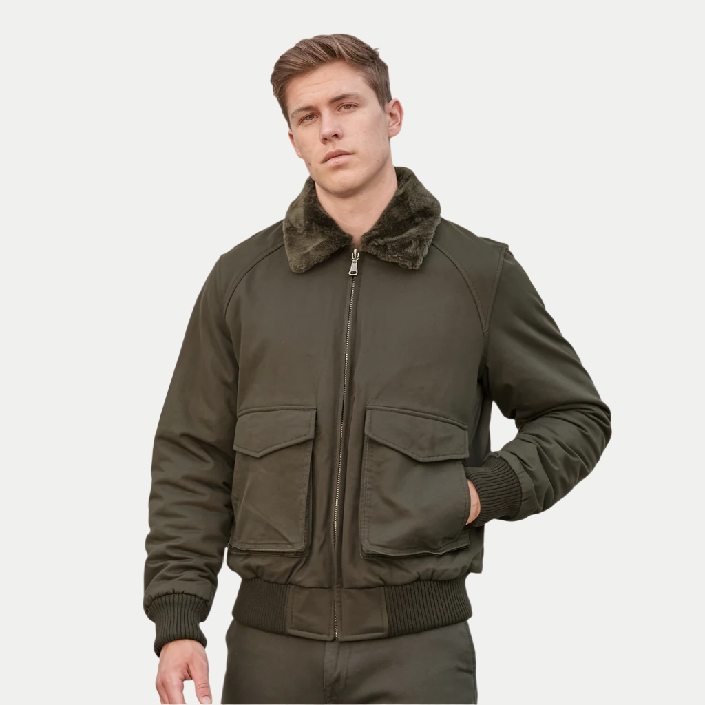 Men's Warm Winter Bomber Jacket, Military Green