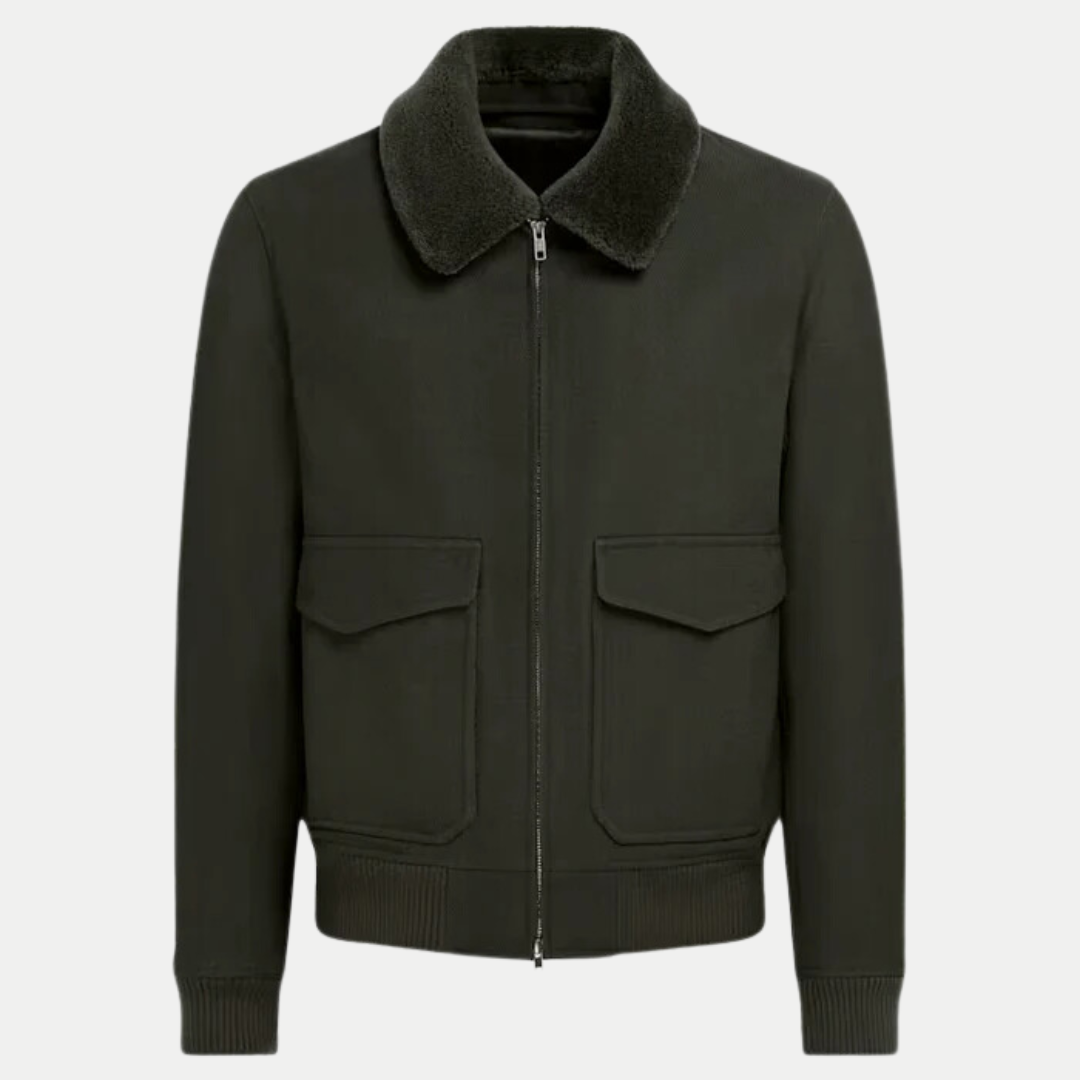 Men's Warm Winter Bomber Jacket, Military Green